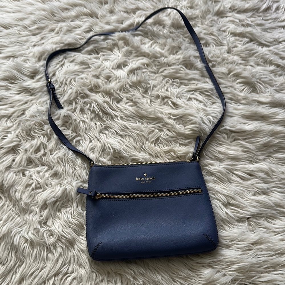 Kate Spade Blue Crossbody Bag with Gold Accents